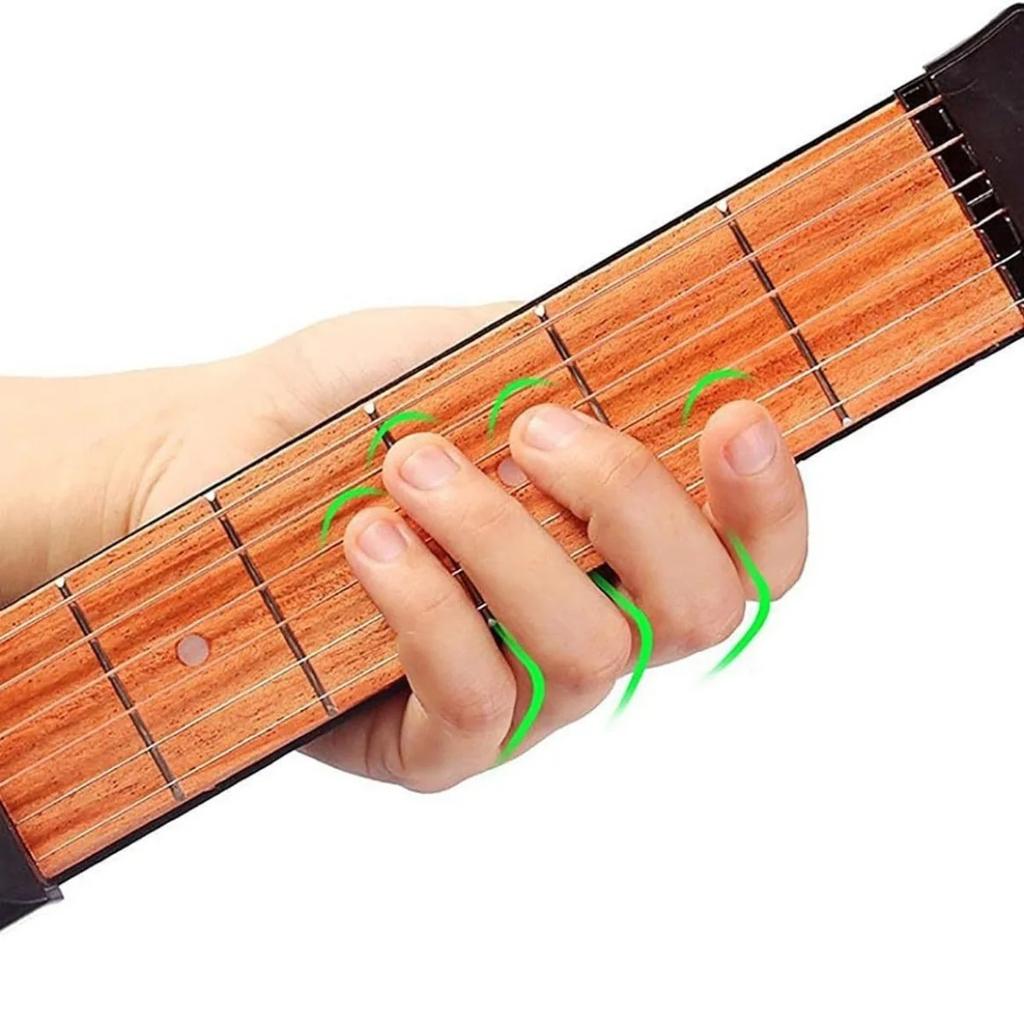 New 6 String 6 Fret Portable Pocket Guitar Chord Trainer – Sapele Wood Neck Practice Tool For Beginners, Black