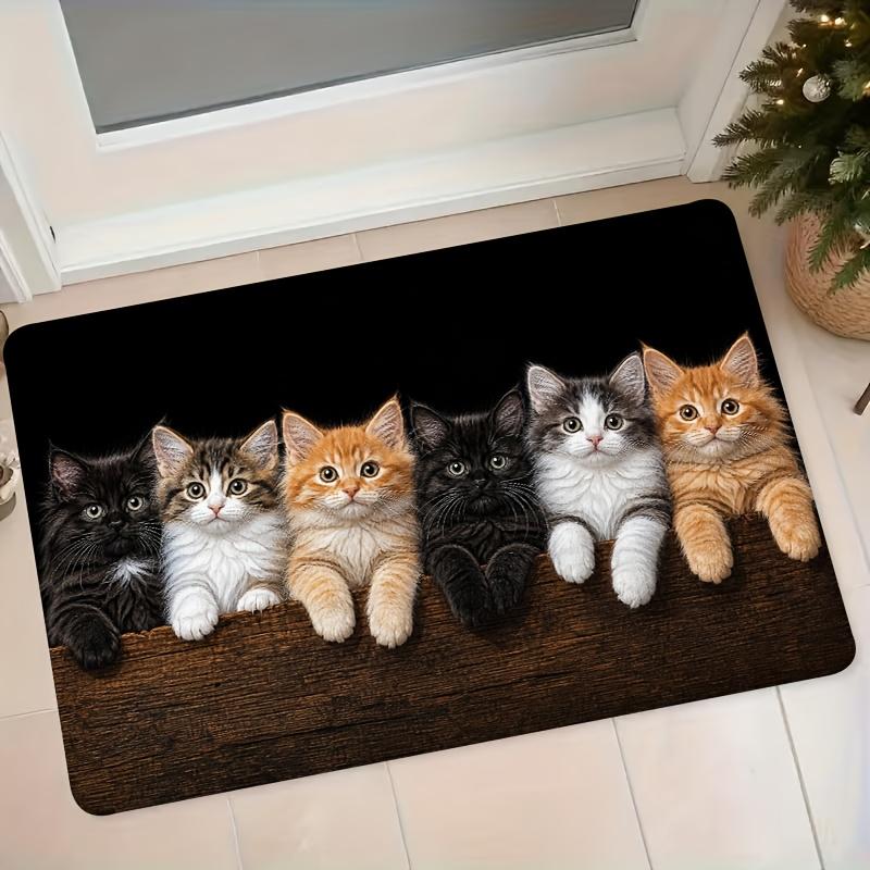1pc Cute Healing 6pcs Kitten Print Flannel Mat Home Entrance Door Mat Non-Slip Footpad Bathroom Water-Absorbing Welcome Mat