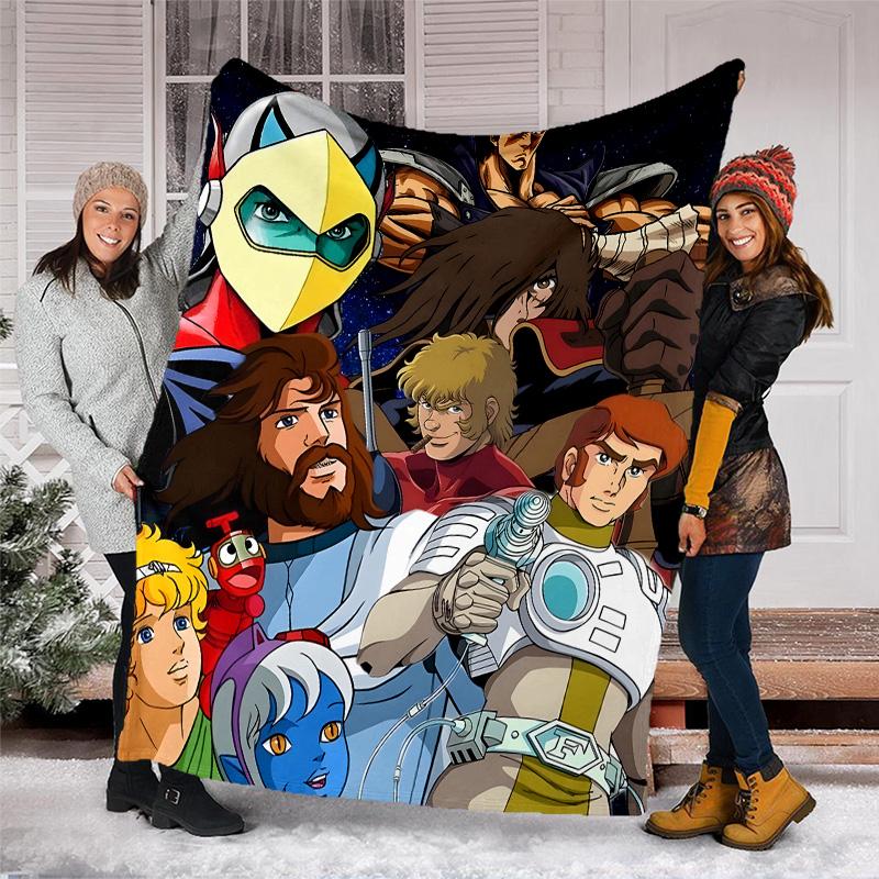 1pc UFO Robot Grendizer8 Theme Blanket - Digital Print, Polyester, Cozy for All Seasons, Perfect for Outdoor, Camping, and Travel