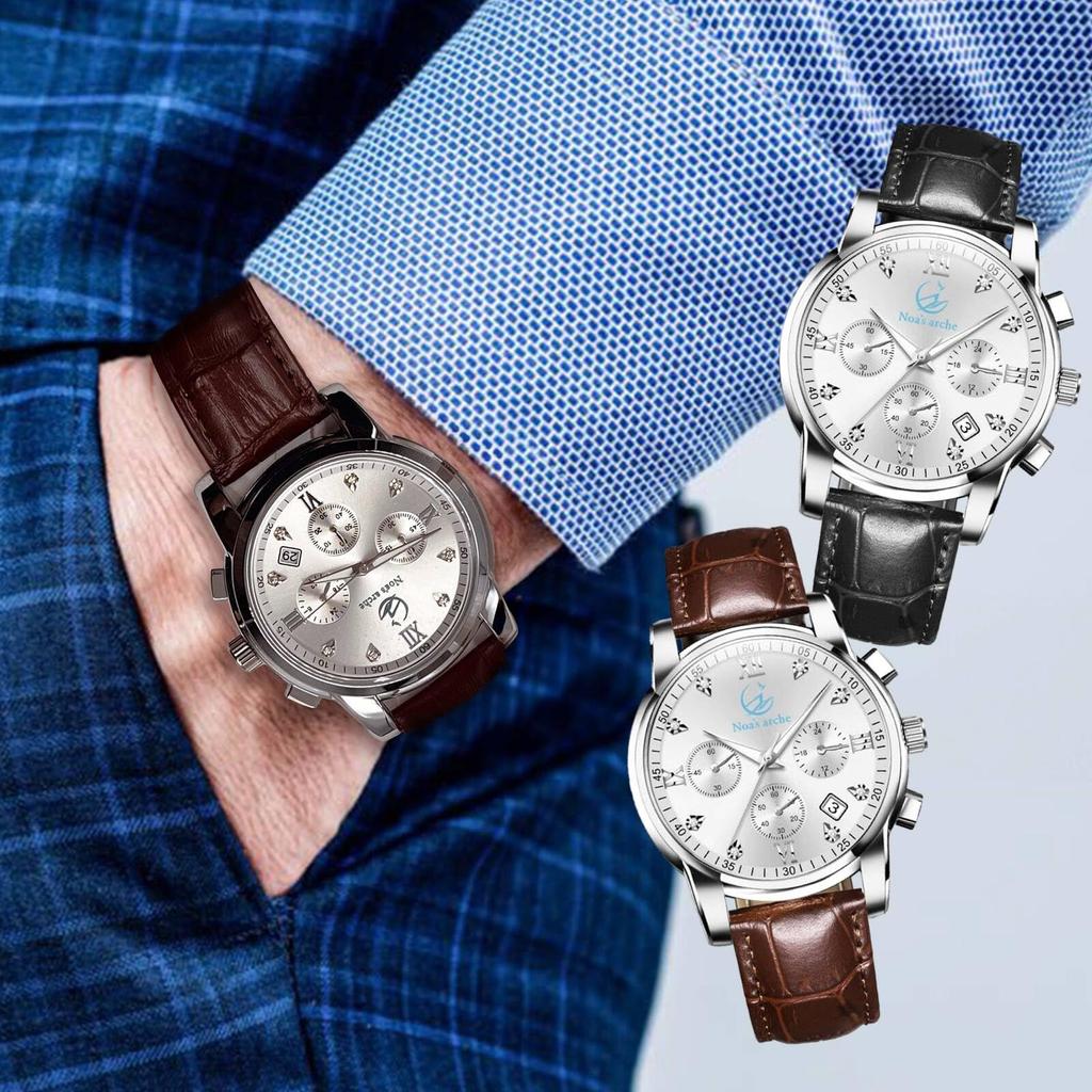 Часы arche Business Quartz Arm Watch с циферблатом из нержавеющей стали, светящиеся, водонепроницаемые, подарочные, памятные, серебряные и коричневые, мужские, легко читаемые, римские, Noa