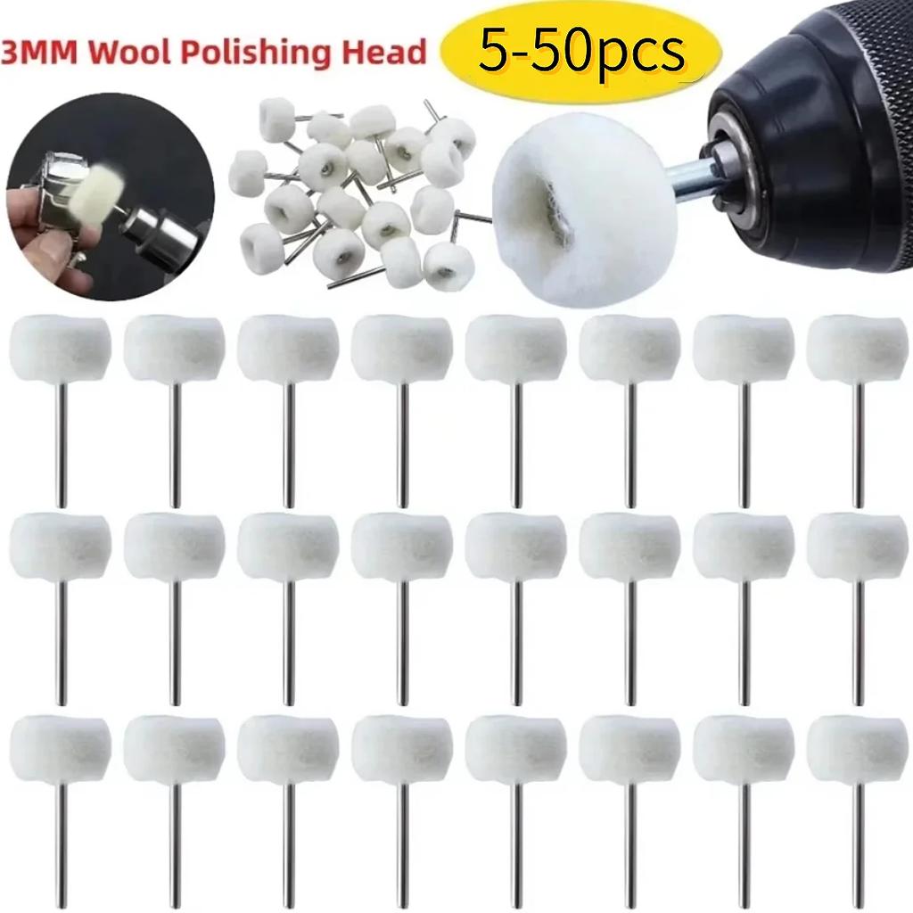 5-50Pcs Mini Wool Polishing Head 3mm Shank Buffing Wheel Drill Rotary Abrasive Brush Hand Grinding Buffing Tools 2025