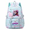 Kpop-Inspired School Backpack Teens Lightweight Oxford Fabric Daypack With Laptop Camera Pockets Pastel Color Block Design