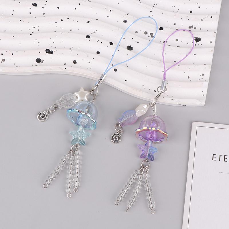 1Pc Y2K Jellyfish Phone Charm Keychain Star Pearl Mobile Phone Chain Unique Fringe Phone Lanyard For Women Girls