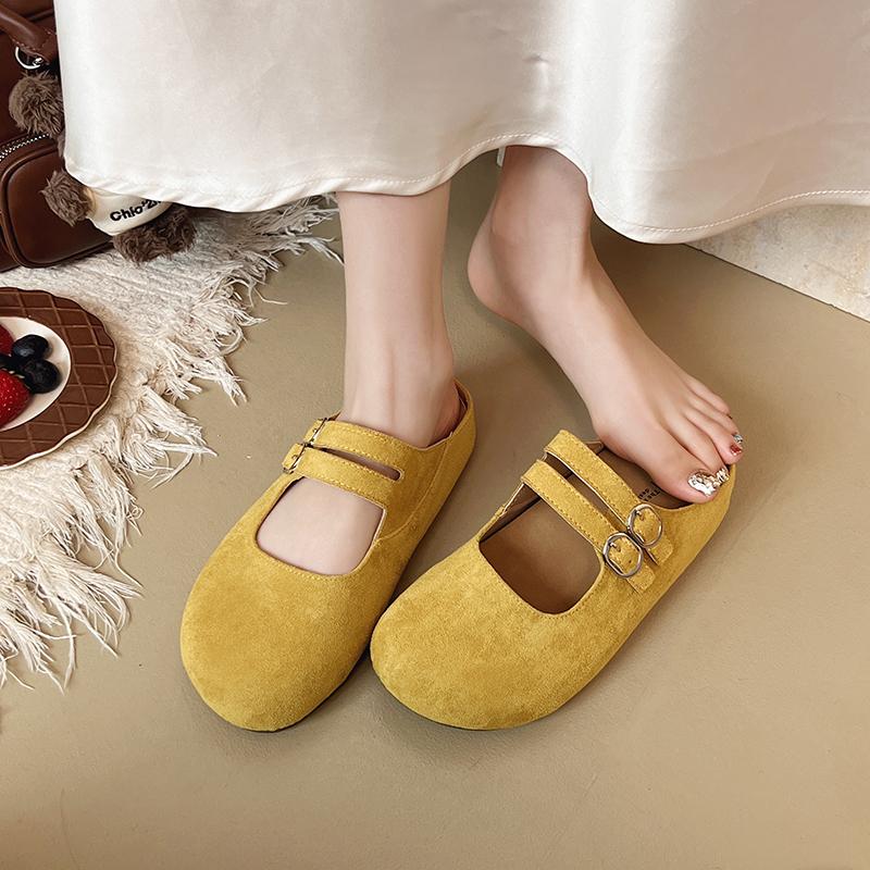 Fashion 2025 New Retro Women's Slippers with Adjustbale Buckle Suede Flat Slides New Summer Outdoor Comfortable Casual Slip-On Shoes