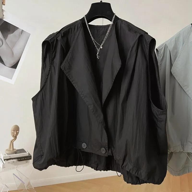 Женская летняя однотонная свободная повседневная куртка без рукавов с плиссированным тонким жилетом