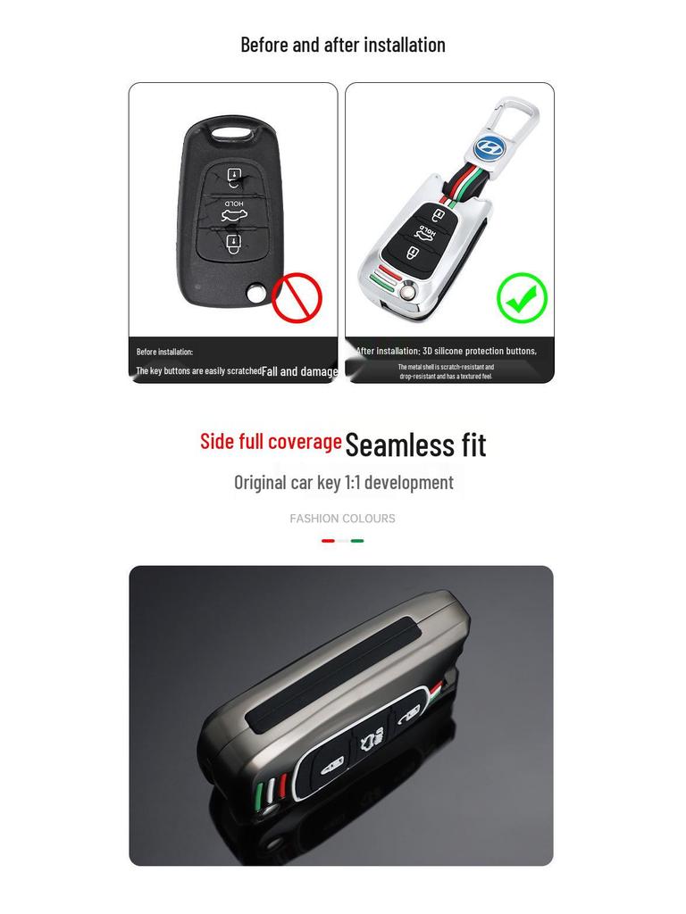 Hyundai Elantra Key Case for Langdong, Reina, Ix35, Ruiyi, Sonata 8 - Folding Old Buckle Shell Bag