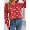 Women's Autumn and Winter Sweet Color Collision Love Lantern Sleeve Pullover Sweater