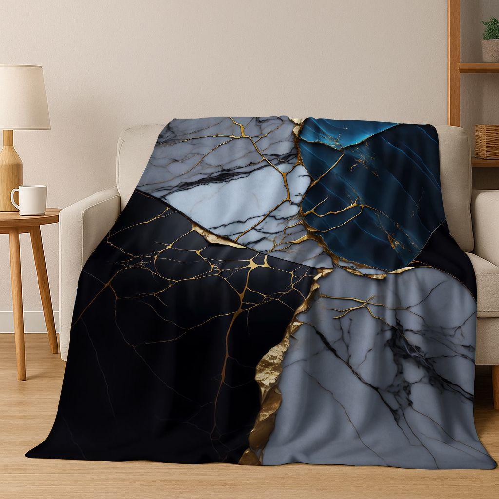 Dream Colorful Stone Texture Marble Black Green Gold Flannel Blanket,Cozy Soft Throw Blanket for Home Bedroom Bed Sofa Gift