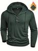 2025 Men's Solid Color Hooded Pullover: Autumn & Winter Casual Textured Fabric with Long Sleeves and Drawstring Buttons.