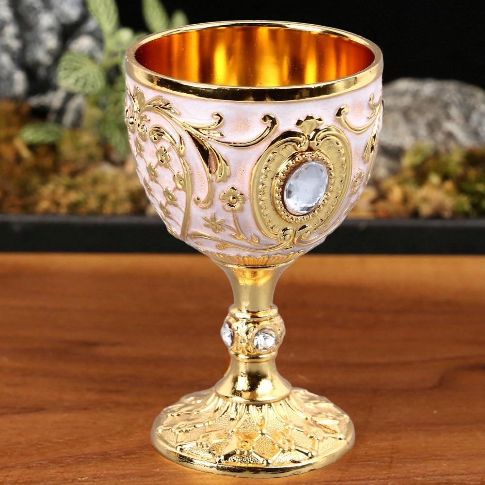 2PCS Small Metal Wine Cup 30ml Capacity Embossed Wine Glass Vintage Goblet Banquet Celebration