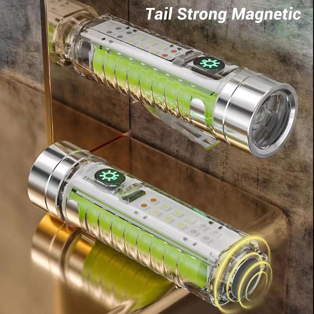 Mini Keychain Flashlight Type-C Fast Charging Multifunction Retractable Waterproof Fluorescent Magnetic Warning Camping Light