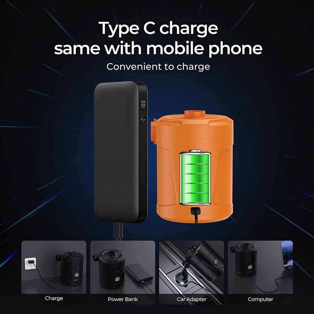 5200mAh Electric Air Pump Rechargeable Air Pump With Digital Display Screen Portable Mini Air Pump Quick Inflate Deflate Pool