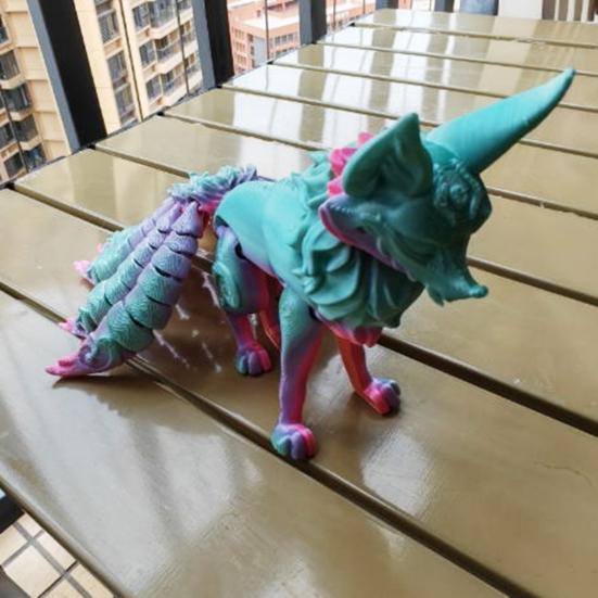 Nine-tailed Fox Action Figure Multi-jointed Movable 3D Printed Fox Model Articulated Animal Figurine Desktop Decoration Kids Adults Gift