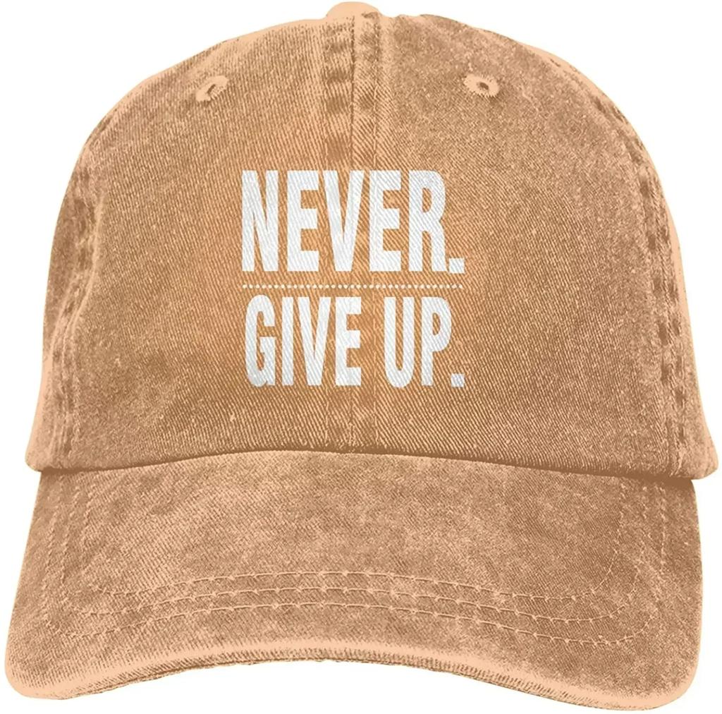 Denim Cap Never Give Up Baseball Dad Cap Classic Washed Cotton Adjustable Casual Sports Novel for Unisex Women Hats