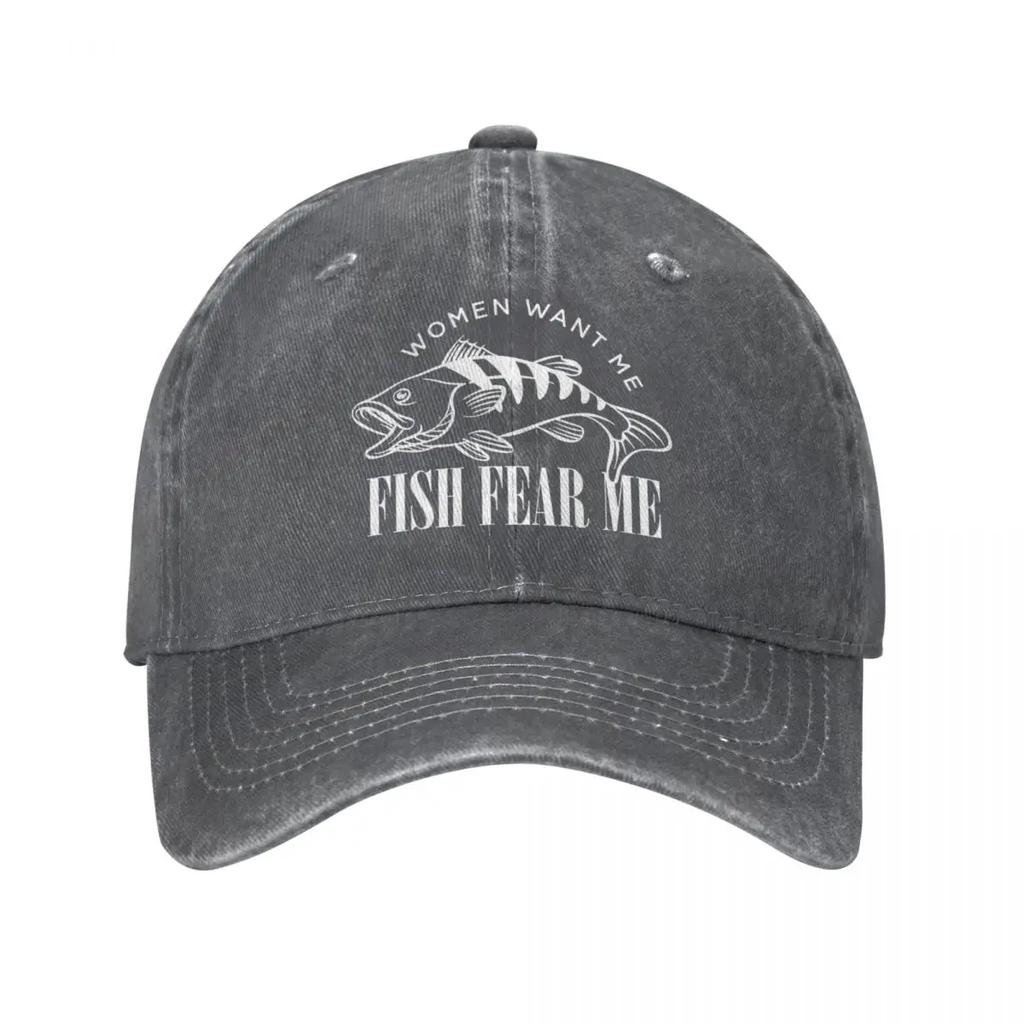 Женская бейсболка Want Me Fish Fear Me, винтажная потертая джинсовая кепка Meme Sun Cap для мужчин и женщин, всесезонные регулируемые кепки для путешествий, шляпа