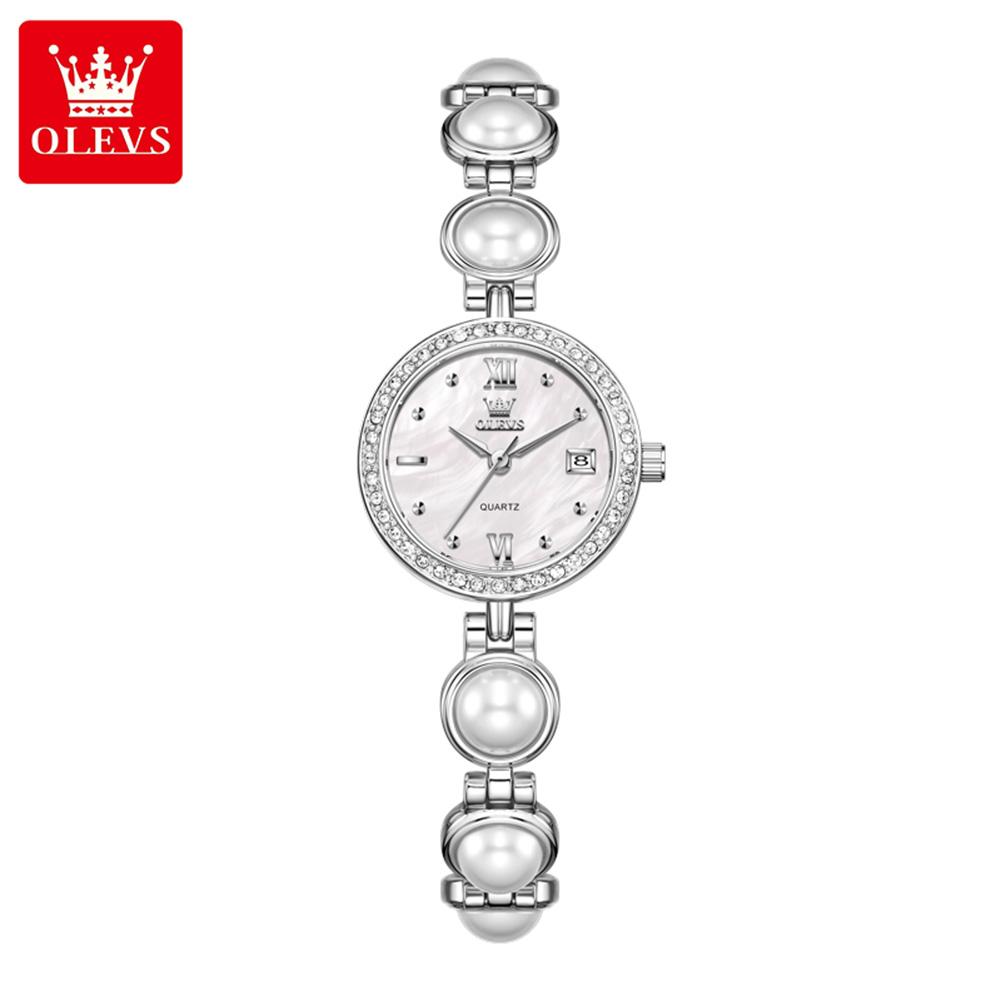 OLEVS Fashion Luxury Women's Watches Diamond Pearl Strap Quartz Watch Calendar Waterproof Jewelry Lady Original Brand Wristwatch
