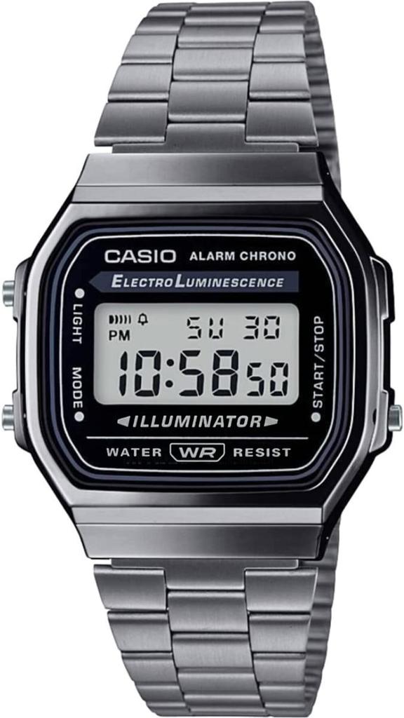 Casio Винтажные цифровые часы A168WGG-1A для унисекс, металлического серого цвета, из нержавеющей стали