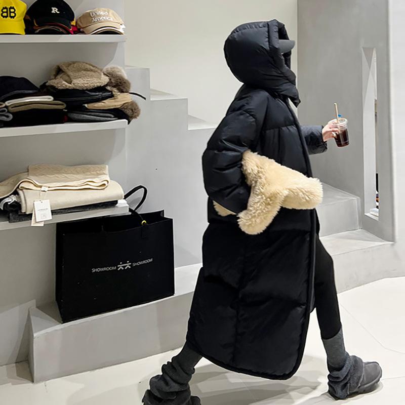 Модная удлиненная женская куртка-пуховик 2024 года, зимняя, с двойной планкой, утолщенная, большого размера, стеганая, белая, до колена, куртка на утином пуху