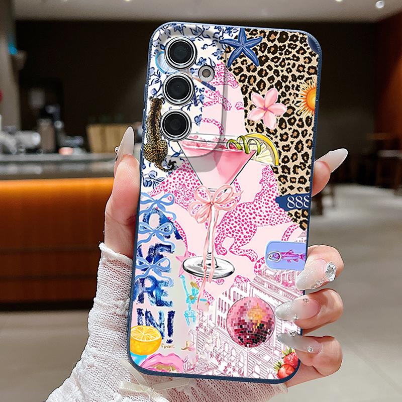 Pink Goblet Bowknots Disco Ball Pattern Case For Samsung Galaxy A57 A56 A55 A54 5G A37 A36 A35 A34 A17 A16 A15 A14 Leather Texture Silicone Cover