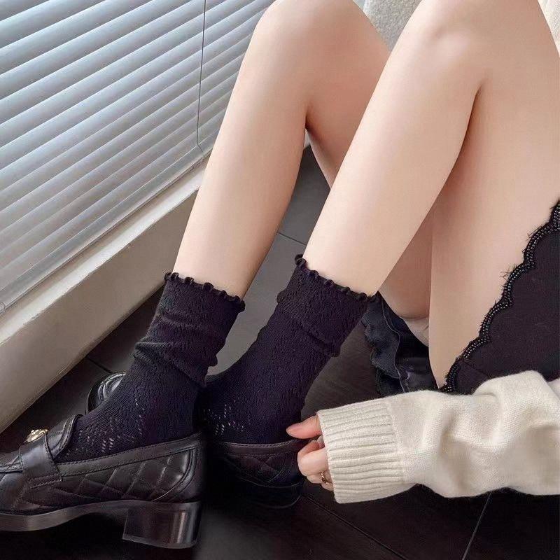 1 пара женских тонких длинных свободных носков JK Lolita, милые японские однотонные дышащие хлопковые чулки для девочек, весенне-летние чулки
