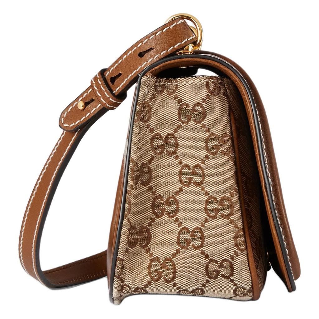 Gucci Blondie Adjustable Detachable Shoulder Strap Magnetic Closure Canvas Mini Crossbody Bag Unisex bags Beige Dark-Brown 815700-HAAKG-9755