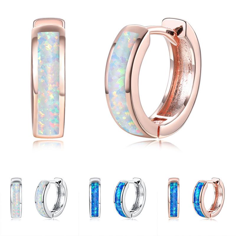 Классические Женские Сине-Белые Опаловые Серьги-Кольца Розовое Золото Серебристый Цвет Свадебные Изящные Свадебные Круглые Серьги-Кольца Для Женщин