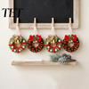 Mini Christmas Tree Ornament Handmade Pipe Cleaner Wreath Ornament, Chenille Stems Bow Bell Decoration Crafts with Bells for Holiday Window Fireplace