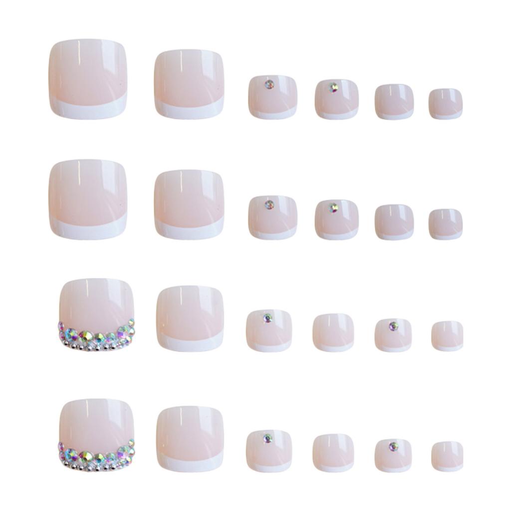 24PCS French Nude Square Fake Toenail Chip-Proof Smudge-Proof Fake Nails for Daily and Parties Wearing