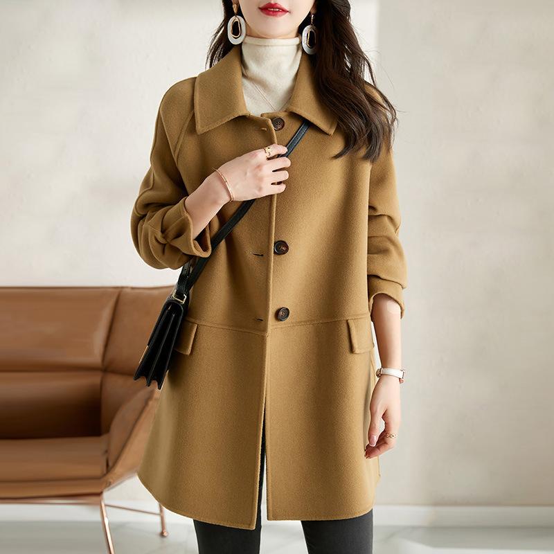 Mid-length Woolen Red Coat for Autumn and Winter Mom Fashion Foreign Single-breasted Loose Coat