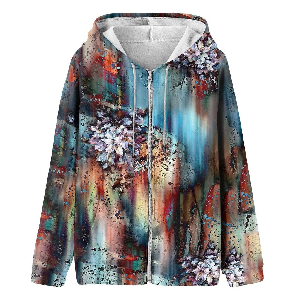 Women's Casual Halloween Print Long Sleeve Sweatshirt Pocket Jacket Zipper Hoodie Coat