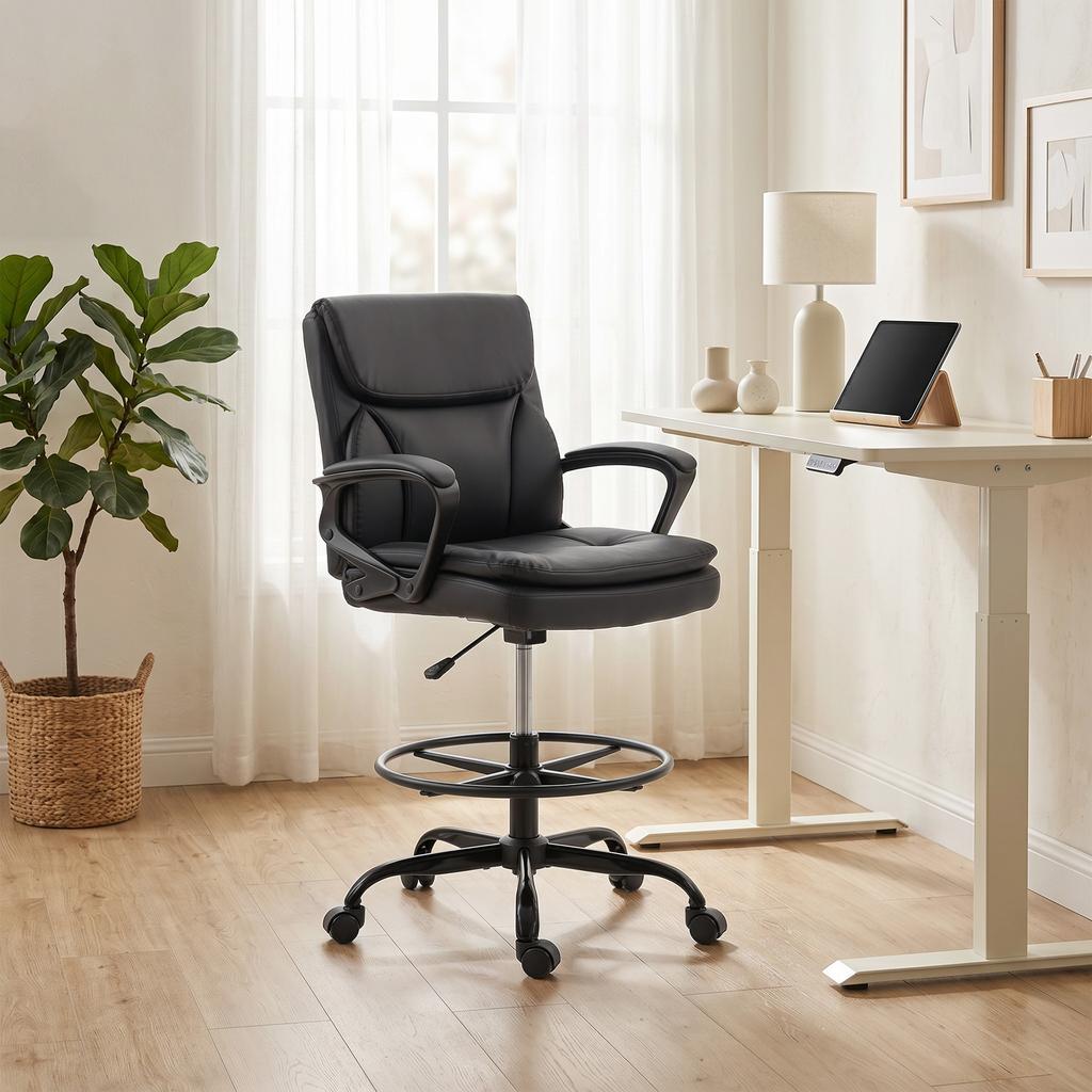 Ergonomic Office Chair, Drawing Chair, Adjustable Footrest, 61 x 61 x 108 cm, Black