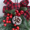 Christmas Swag Artificial Teardrop Swag Wreath with Pine Cones Red Berries And Bow Winter Door Hanging Swag for Front Door Stair Decor
