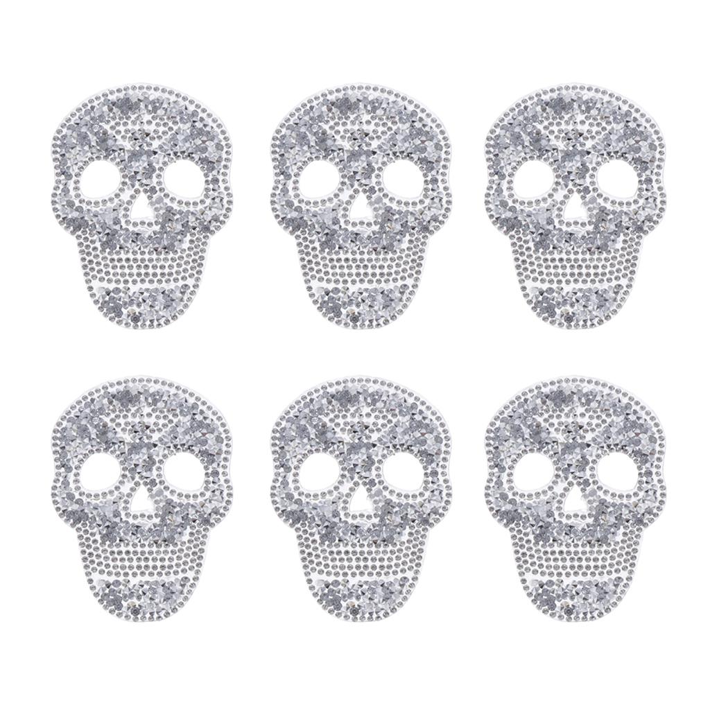 6 Pieces DIY Skull Rhinestone Patch Appliques Iron On Bags Clothes Sewing