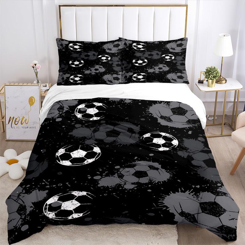 3pcs Soccer Balls Bedding Set, Includes 1 Comforter + 2 Pillowcases, Without Pillow Inserts, Soft Comfortable, Lightweight Breathable, Print