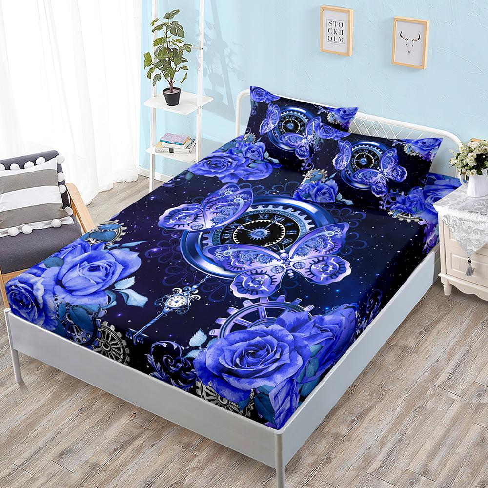 Butterfly Flower Kit, Bed Hat Three-Piece Set, Bed Cover, Pillowcase, Mattress Protective Cover.