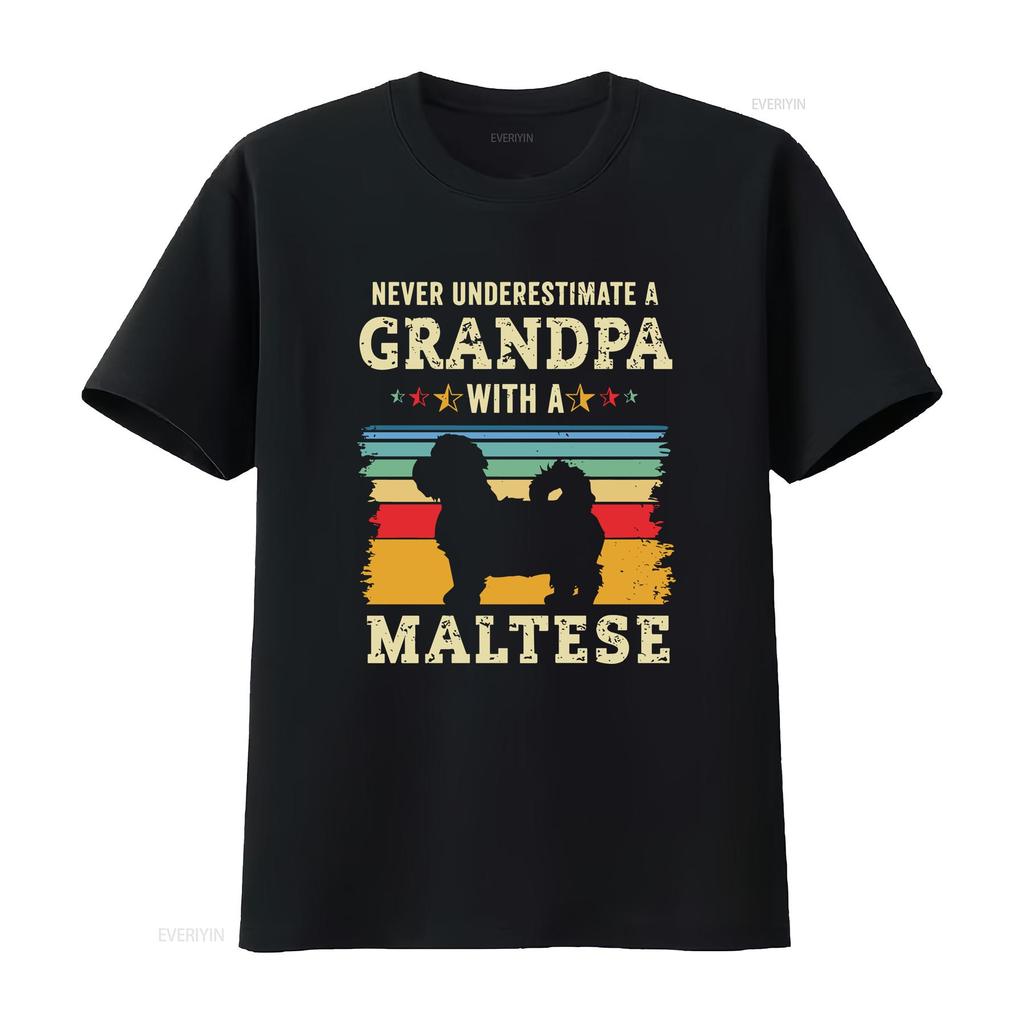 Grandpa T Shirt Maltese Dog Owner Lover vintage Washed Stylish Versatile Slightly Breathable Unisex designer clothes fashion