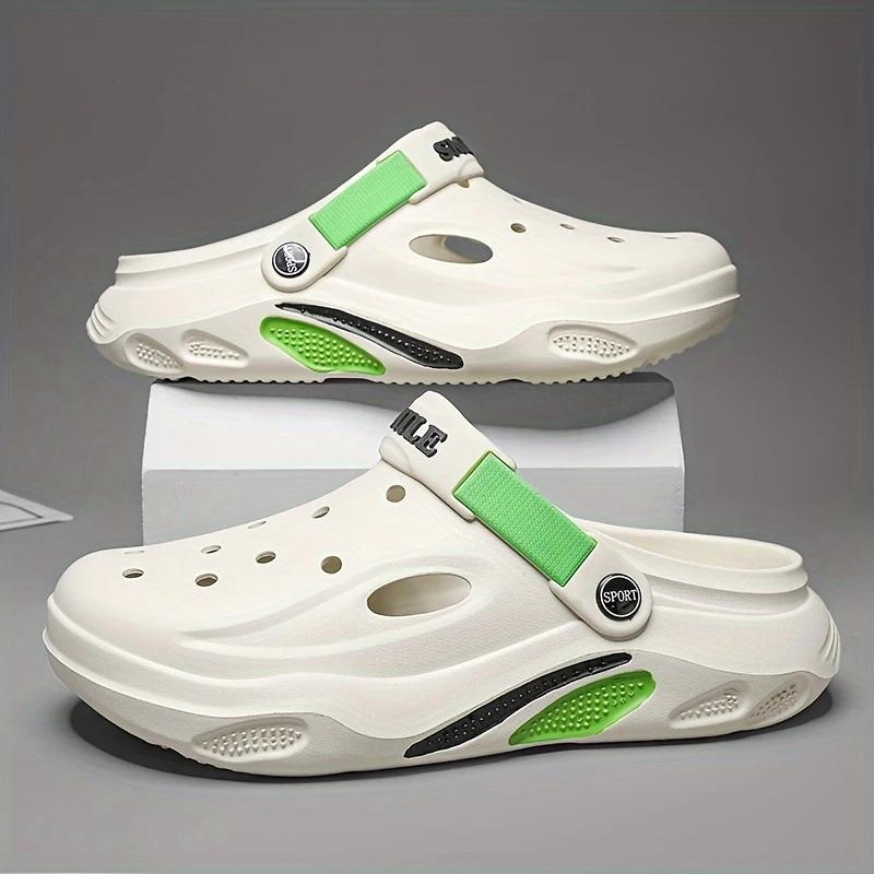 Men's Trendy Color Block Chunky Hollow Out Clogs, Comfy Non Slip Casual Durable Soft Sole EVA Slippers For Men's Outdoor Activities