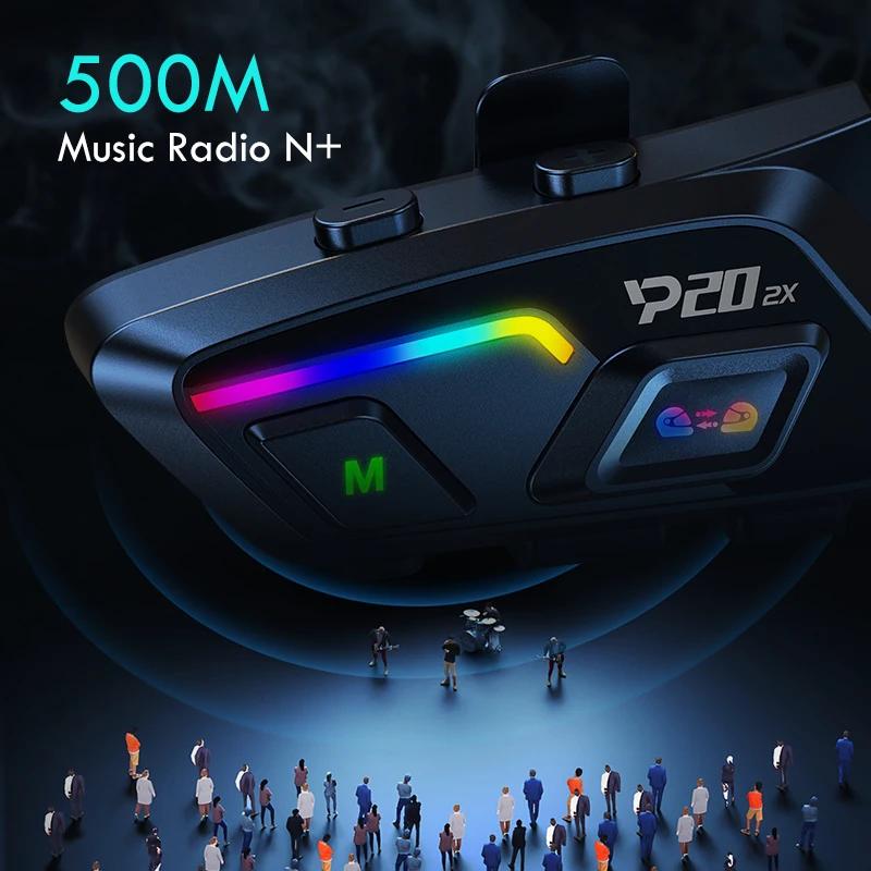 Kebidumei P20 2x Wireless Bluetooth6.0 Motorcycle Helmet Intercom Headset Waterproof 500 m Intercomunicador Speaker Earphone