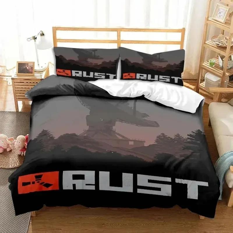 Комплект постельного белья с принтом логотипа игры Rust Пододеяльник Комплект для кровати Покрывало Наволочка Одеяло Размер кинг-сайз Квин-сайз Комплект постельного белья для мальчиков и взрослых