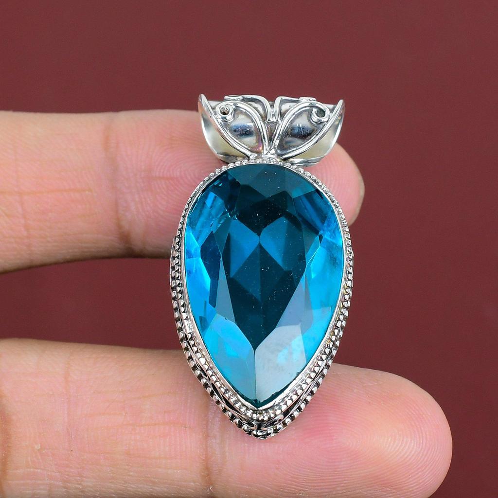 Faceted Indicolite Pendant 925 Sterling Silver Pendant Wonderful Vintage Pendant Original Gemstone Jewelry Gifts For Women Handmade Pendant