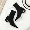 Skinny Boots Women's High Heel Pointed Middle Heel Short Boots Spring and Autumn Single Boots 2025 Autumn and Winter Knitted Socks Boots Coarse Heel