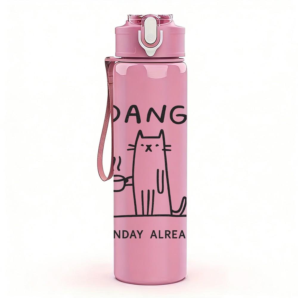 1PC Dang Monday Already Cat Art 750ml Color Plastic Sports Water Bottle Leakproof Flip Straw Lid Suitable for Sports Office Home Use