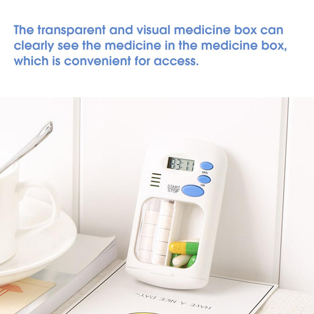 Portable Mini Pill Box Timer with LCD Digital Electric Alarm Medicine Pill Case 2 Grids White Color Two Drawers Divided
