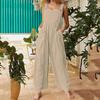 Women's Fashion Solid Color Insert Pockets Retro Button Strap Jumpsuit