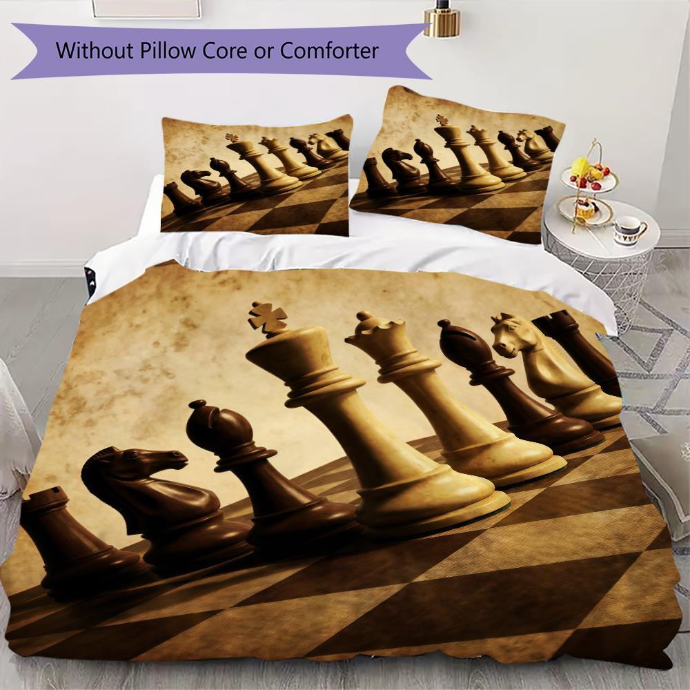 Chess Pattern Bedding uilt Set uilt Cover Pillowcase Home Decoration Birthday Gift (1 * duvet cover + 2 * pillowcase without core)