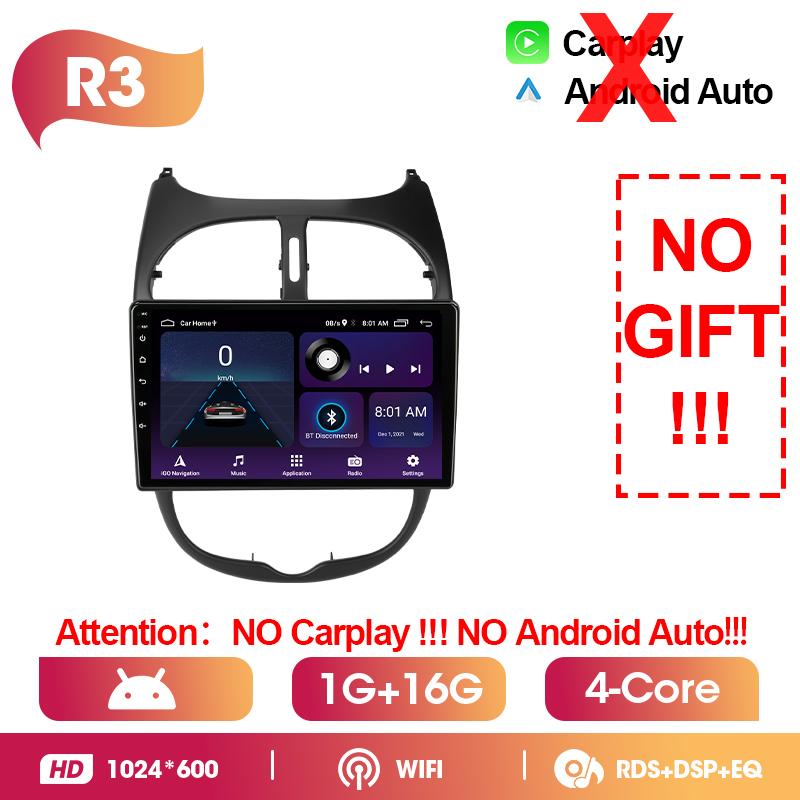 Srnubi 2Din Car Stereo Radio For Peugeot 206 206CC 206SW C2 2001-2008 Wireless Carplay Android Auto Mirror Link BT Head Unit