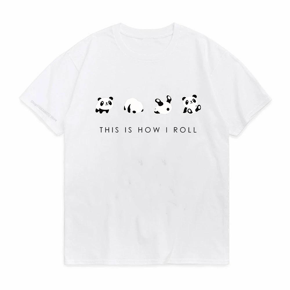 Футболка с принтом панды, с круглым вырезом, повседневная, с коротким рукавом, для весны и лета, повседневные базовые вещи, О-образный вырез, женская одежда