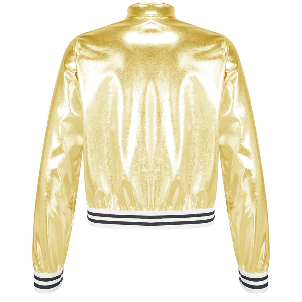 Детская куртка-бомбер металлик для мальчиков и девочек, верхняя одежда, топы для джазовых танцев в стиле хип-хоп, костюм