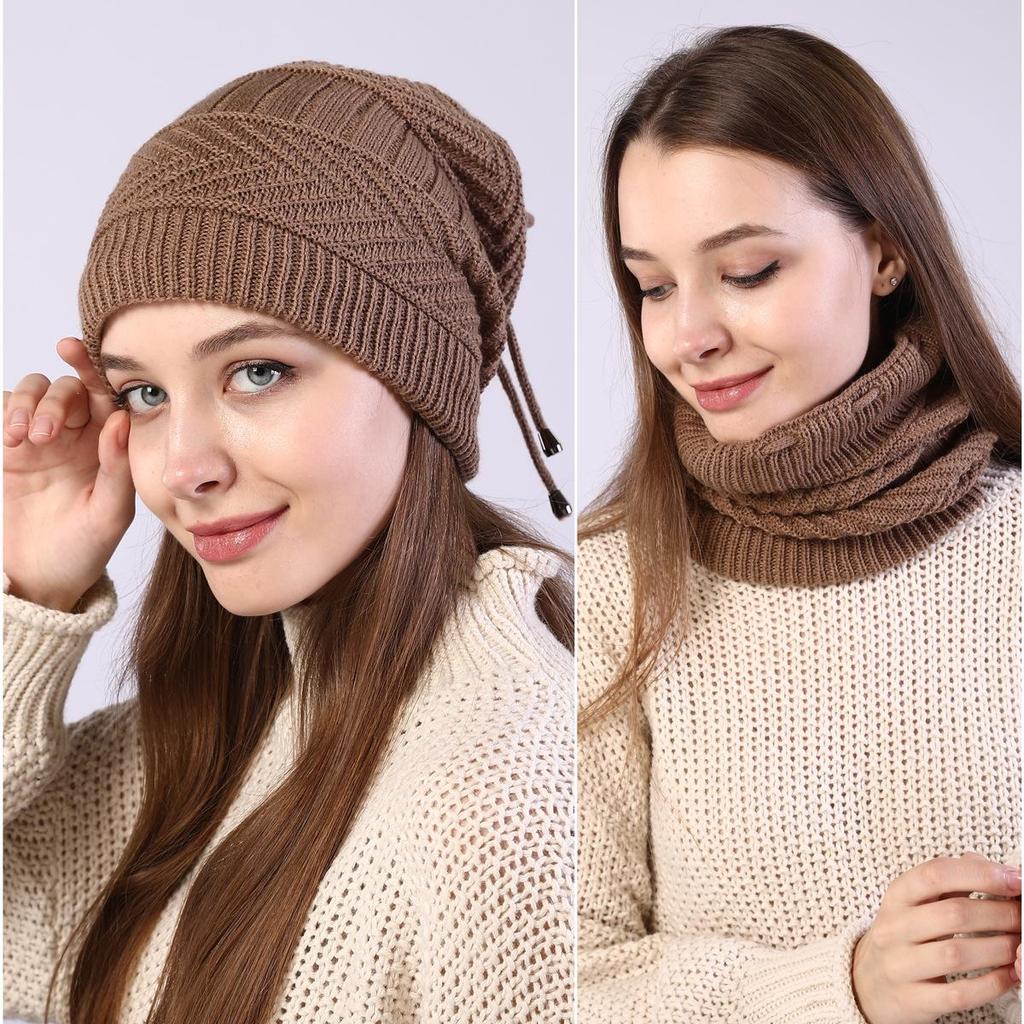 Hat Neck 2-Use Hoodie Autumn/Winter New Women's Velvet Warm and Cold Proof Knitted Ear Protection Hat