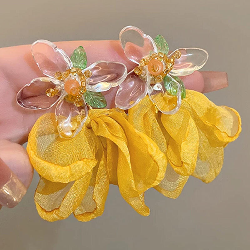 Винтажные серьги с длинной кисточкой в виде цветка для женщин, милые шифоновые серьги-подвески с темпераментом, для вечеринки, свадьбы, пляжа